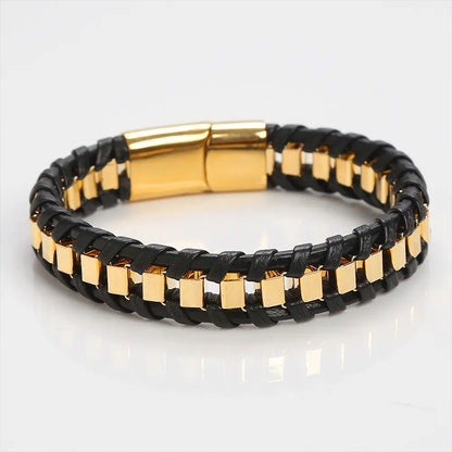 New Arrival Handmade Magnetic Stainless Steel Genuine Leather Bracelet Jewelry For Men Gift