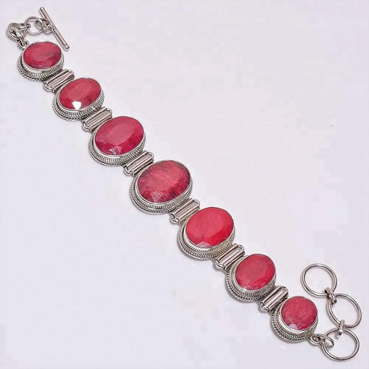 925 Sterling Silver Corundum Ruby Gemstone Beautiful Bracelet, Gemstone Silver Jewelry Manufacturer, Silver Jewelry Supplier